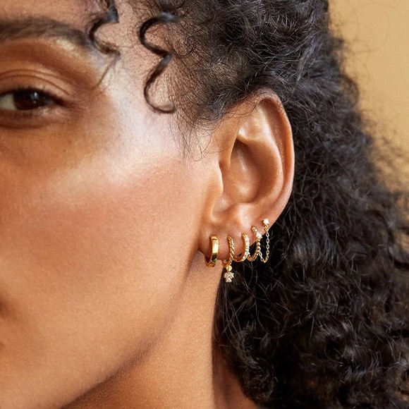 Stack Em' High Gold CZ Huggie Hoop Earrings Set - Picture 3 of 6
